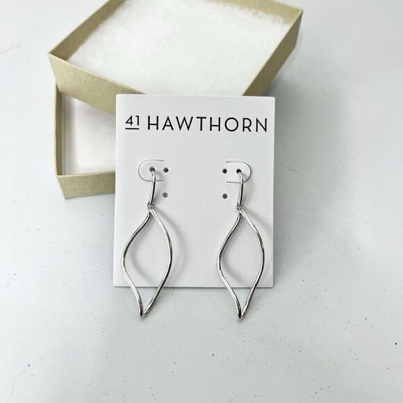 41 Hawthorn Silver Geometric Drop French Wire Earrings NIB - Picture 1 of 4